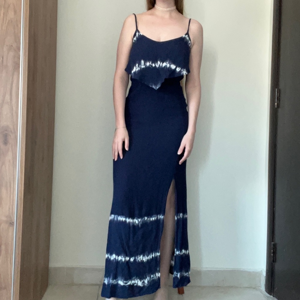 Mudd Navy Royal Blue White Tie Dye Grecian Inspired Sleeveless Maxi Dress XS